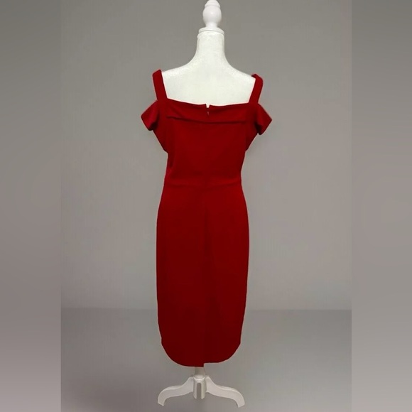 WesleeRose Red Size 8 Pencil Dress below knee length unlined - Picture 3 of 12